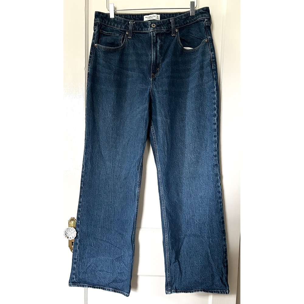 Abercrombie & Fitch Curve Love High Rise 90s Relaxed Jean Dark Wash 32 Regular - Picture 7 of 12